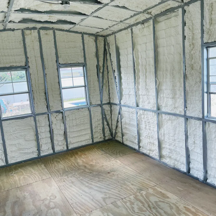 Closed-cell spray foam insulation applied to wall cavities in a residential project in Rodeo
